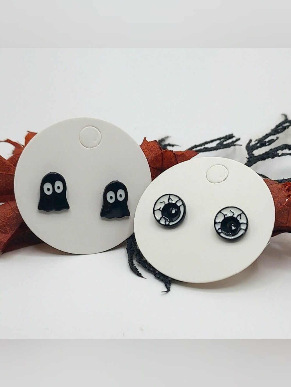 Black Ghost and Eyeball Mini Stud Earring Set - Halloween Fun NWT